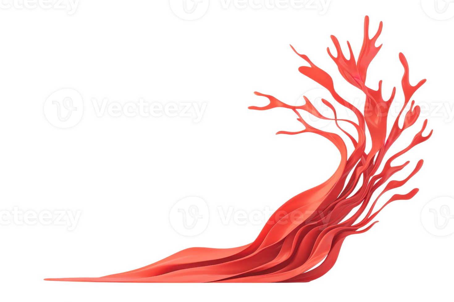 A dynamic, abstract red sculpture with flowing, organic shapes creates sense of movement and energy. design features layered, wave like elements that resemble flames or branches, adding modern png