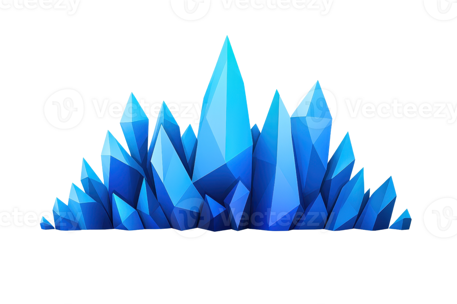 A cluster of vibrant blue crystals with sharp, angular facets creates striking visual. geometric shapes and vivid color make crystals appear both natural and futuristic, evoking sense of wonder and png