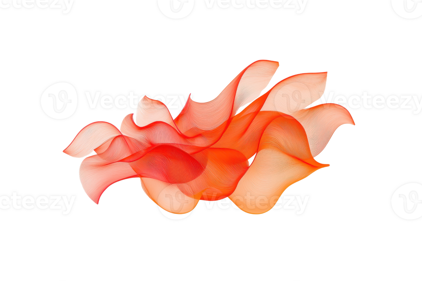 An Abstract flowing red and orange ribbons create dynamic and vibrant visual effect, resembling fluid motion or dance. interplay of colors and shapes evokes sense of energy and movement png