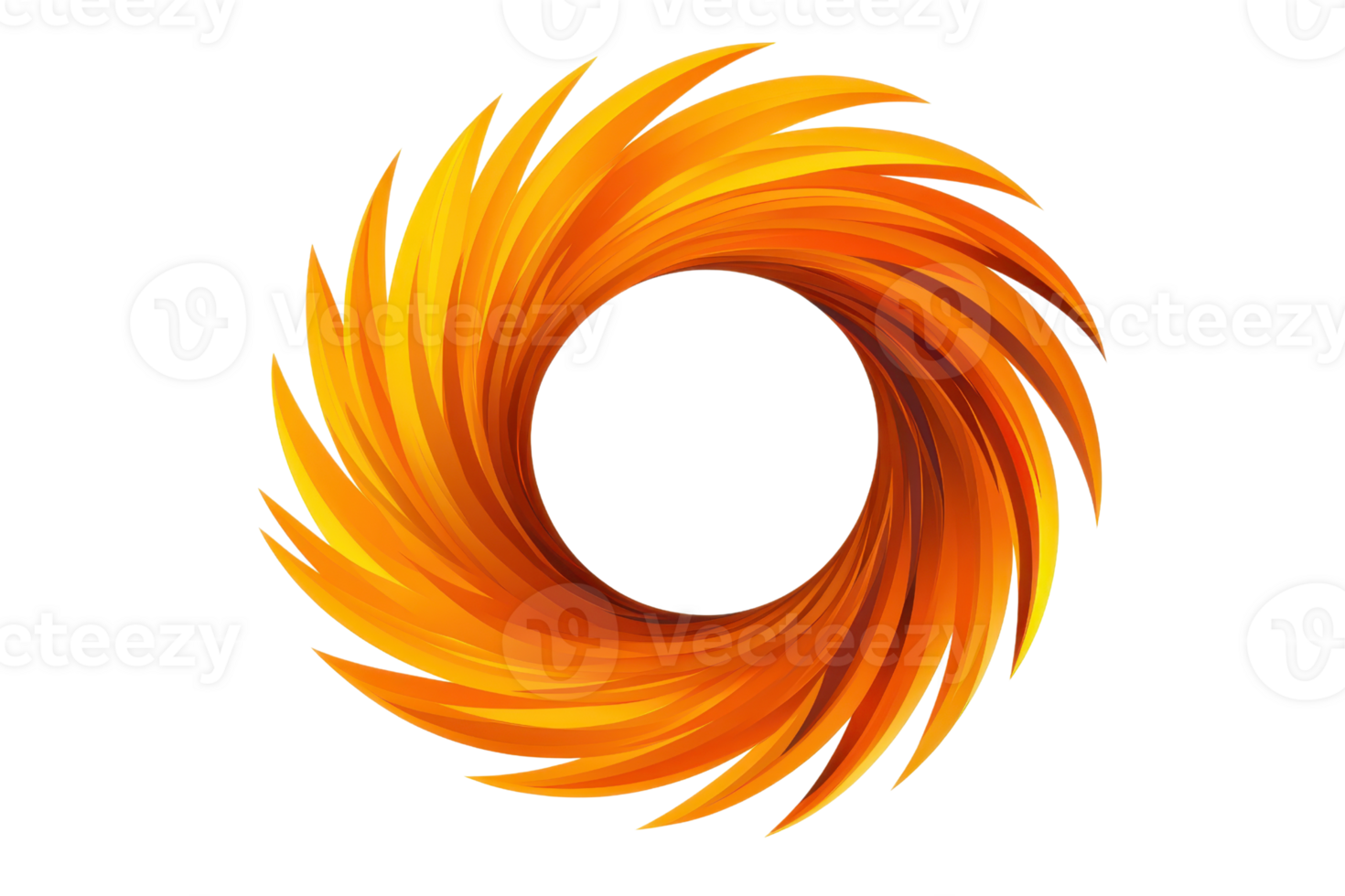 A vibrant, swirling orange and yellow abstract design forms circular pattern, evoking sense of energy and motion. dynamic shapes create visually striking and captivating image png