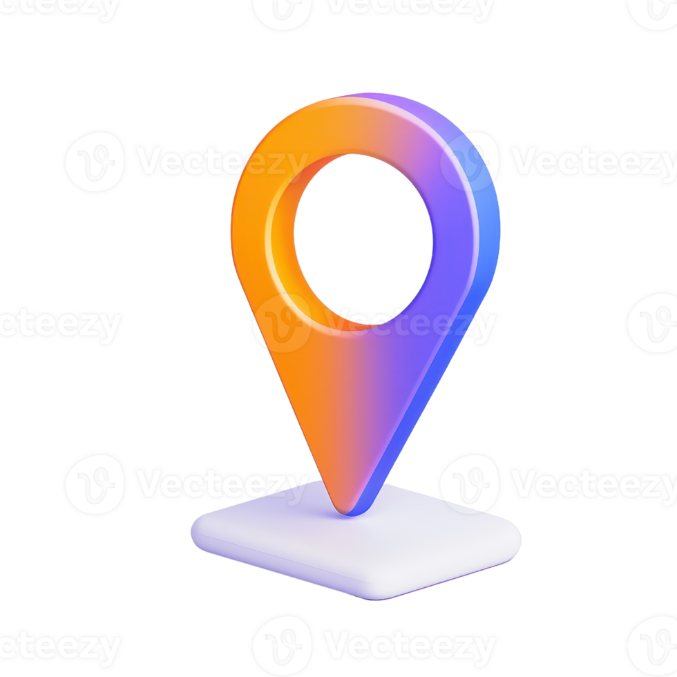 A vibrant 3D location pin icon with gradient of orange and blue hues, symbolizing navigation and direction, set on white base. This modern design is ideal for digital maps and apps png
