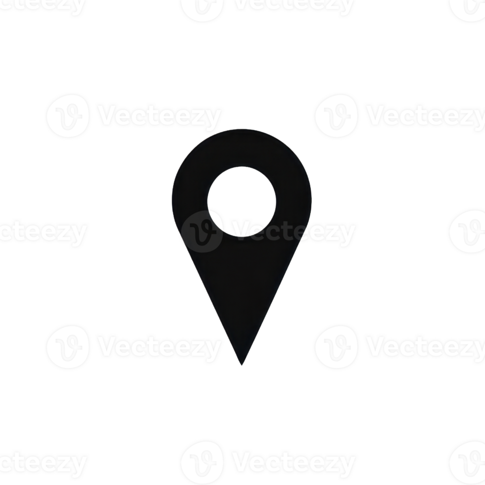 A simple black location pin icon on transparency background, often used to represent map marker or GPS location. This minimalist design is commonly seen in navigation apps and maps png