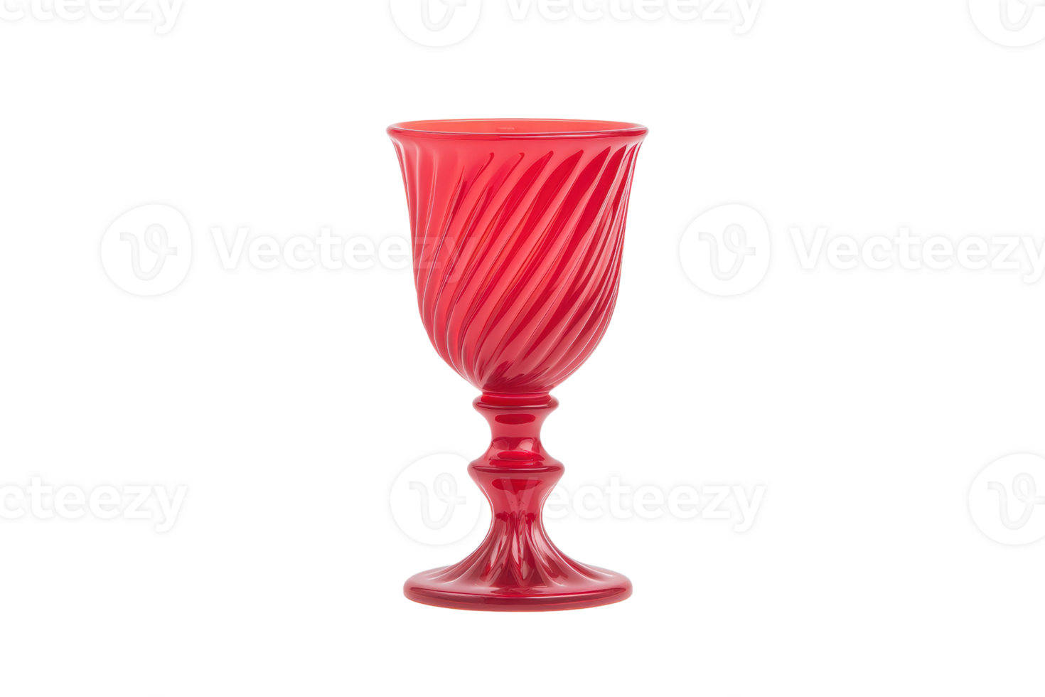A vibrant red glass goblet with swirling pattern stands elegantly, showcasing its intricate design and smooth finish, perfect for adding touch of sophistication to any table setting png