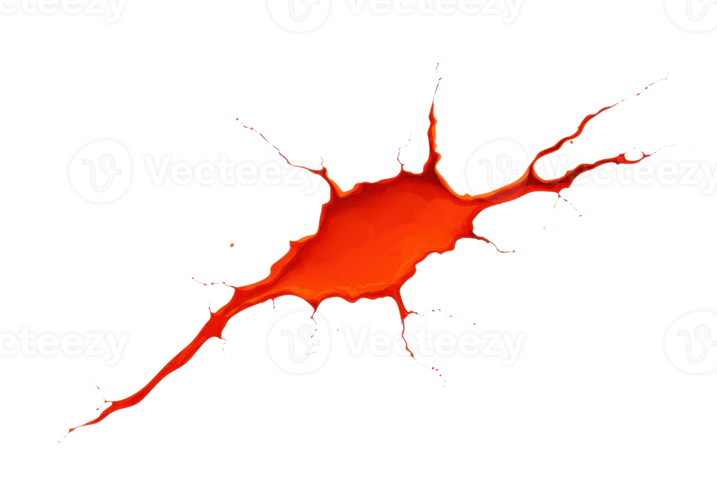 A vibrant splash of red paint creates abstract, dynamic shape with splatters extending outward, evoking energy and movement. vivid color and irregular form make it visually striking png