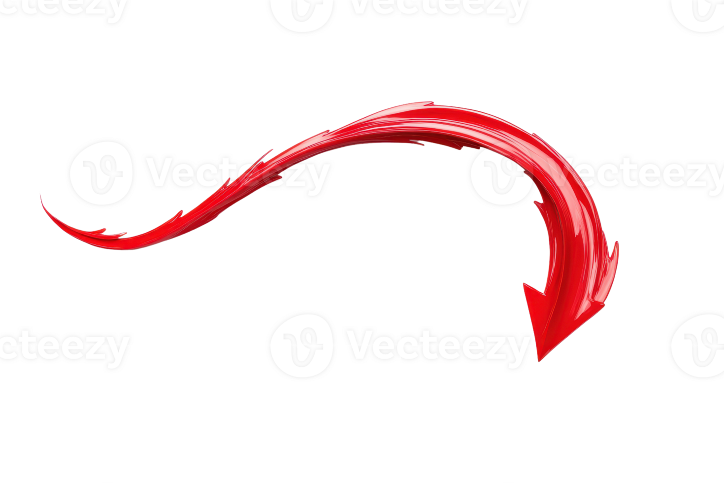 A dynamic red arrow with brushstroke design curves downward, conveying movement and direction. vibrant color and artistic style make it ideal for highlighting important information or guiding png