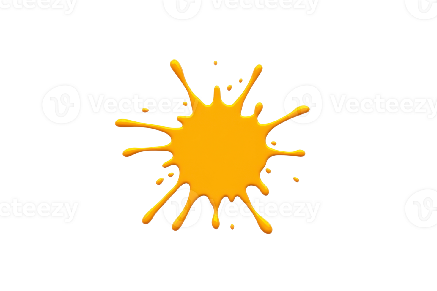A vibrant yellow paint splatter on transparency background, showcasing dynamic energy and creativity. splash pattern is irregular, with droplets radiating outward, creating striking visual effect png