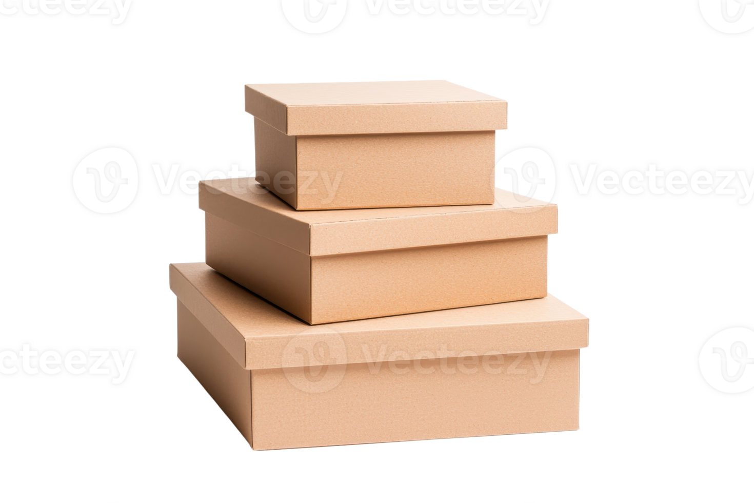 A Three stacked cardboard boxes of varying sizes are arranged neatly, showcasing simple and practical design. boxes are perfect for storage or shipping, emphasizing functionality and versatility png