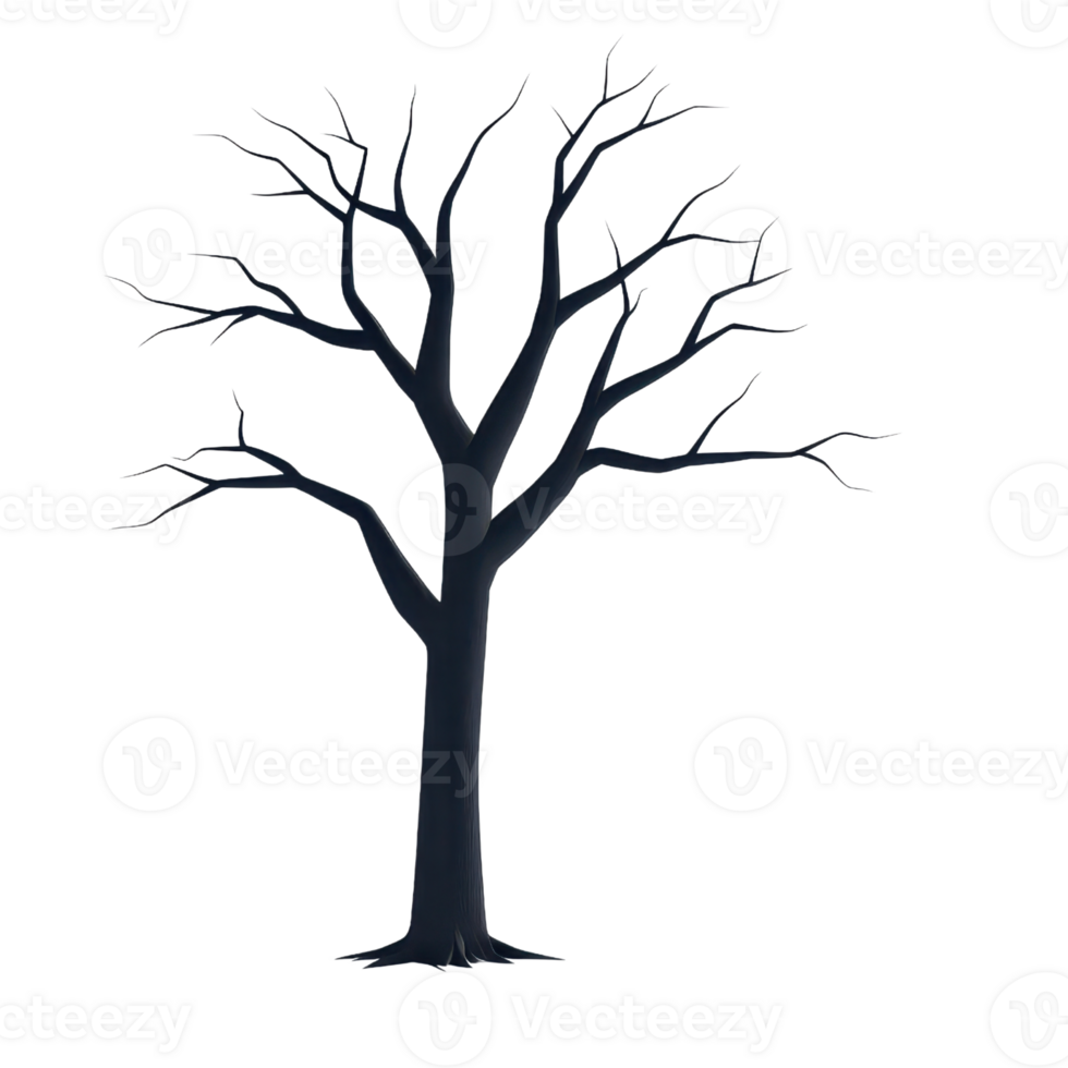 A simple illustration of bare tree with no leaves, showcasing its intricate branches against plain background. stark, leafless design emphasizes tree natural structure and form png