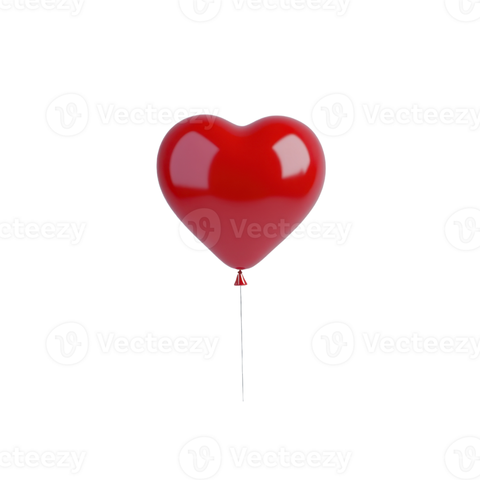 A shiny red heart shaped balloon floating against plain background, symbolizing love and celebration. vibrant color and simple design make it perfect for romantic occasions or festive events png