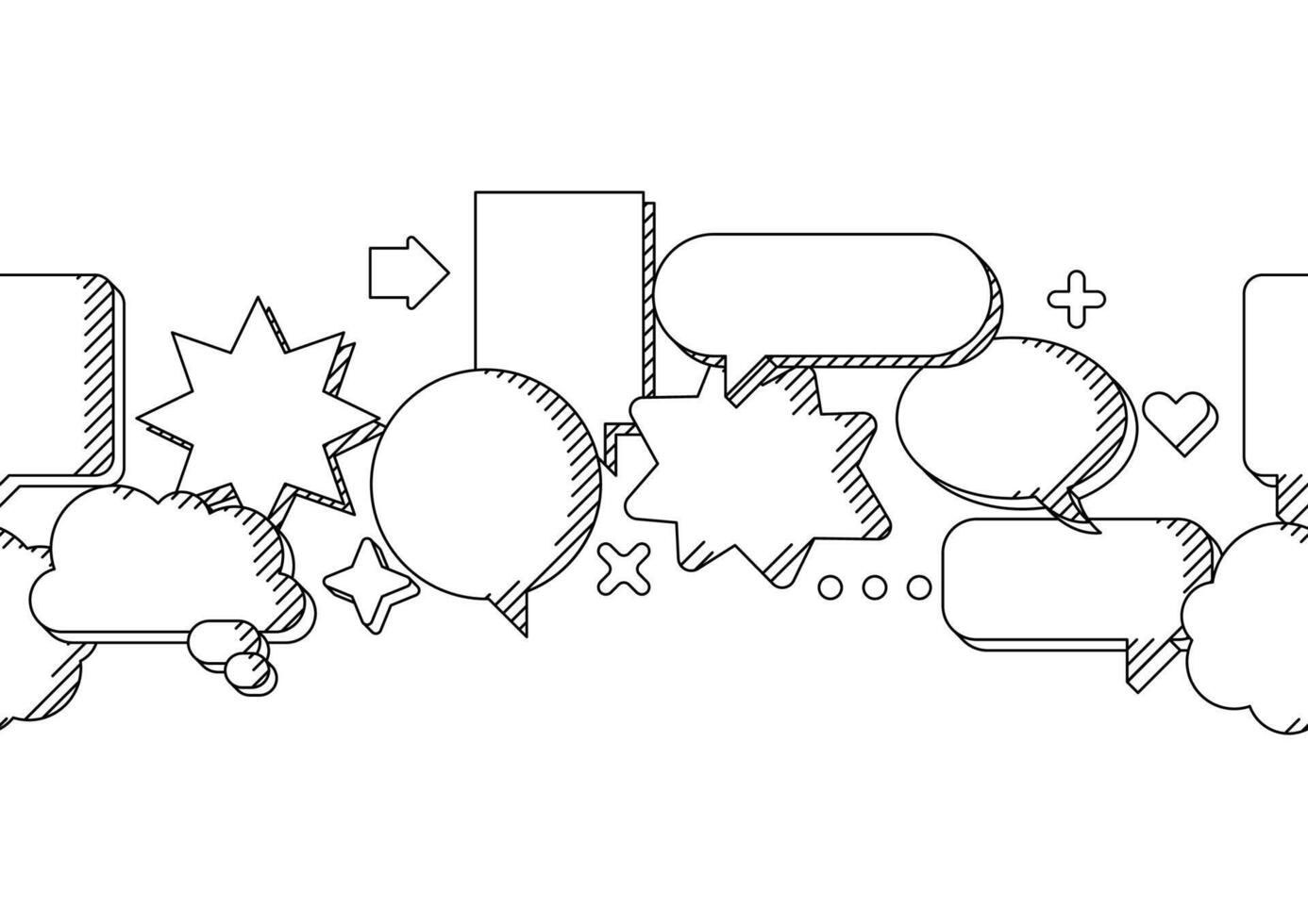 Pattern with speech-bubbles. Decorative abstract objects in line art style. vector