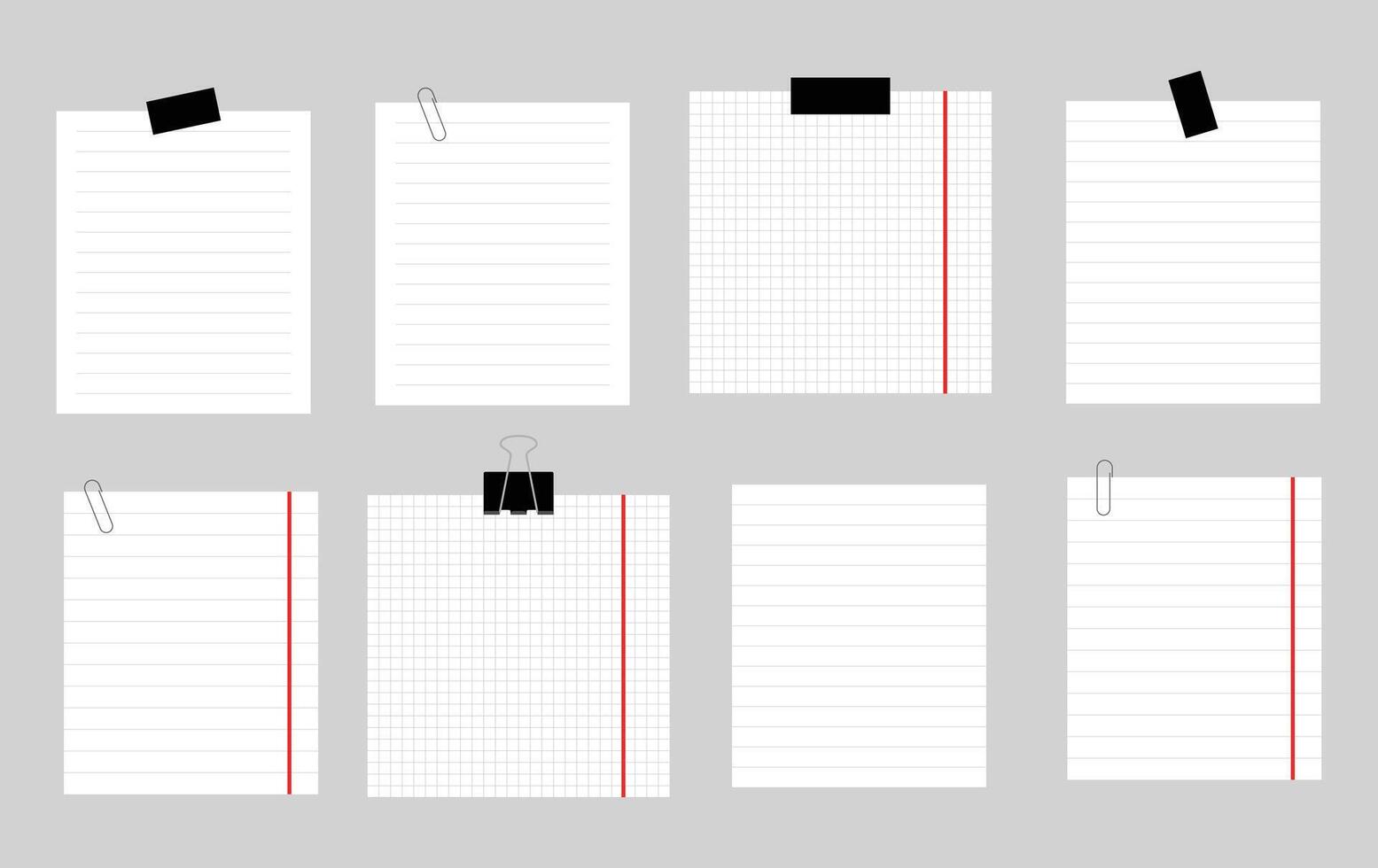 set of note paper with clips design element vector