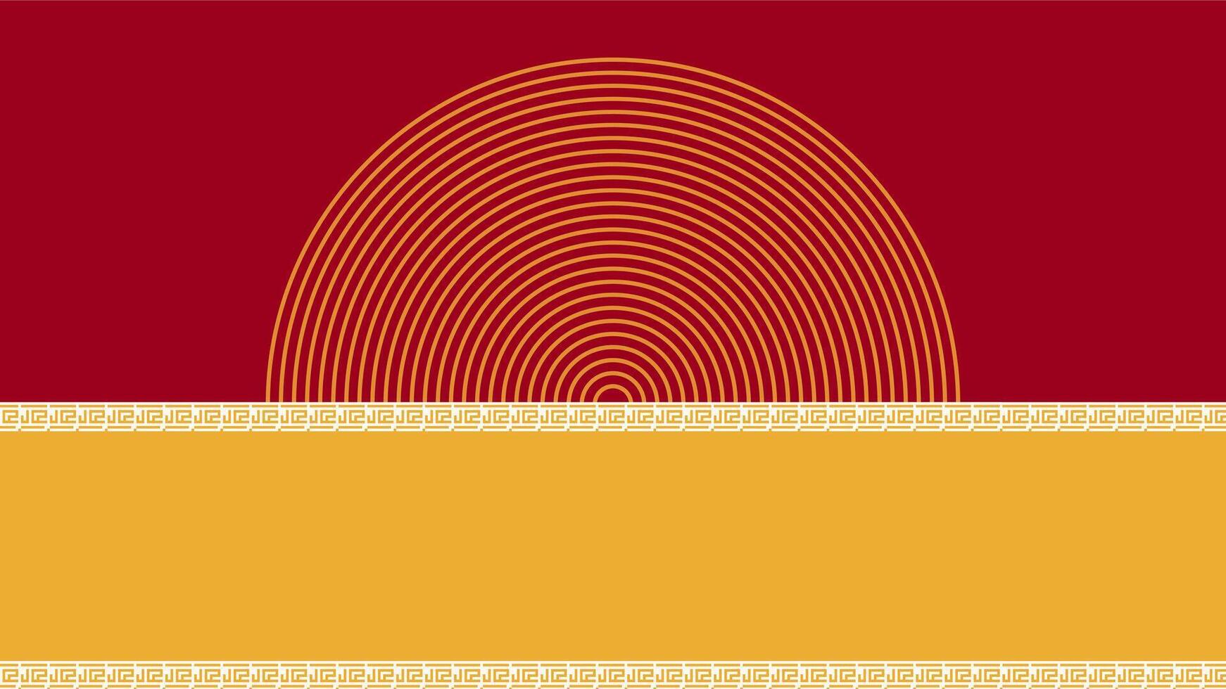 Red and gold geometric background with half circle pattern vector