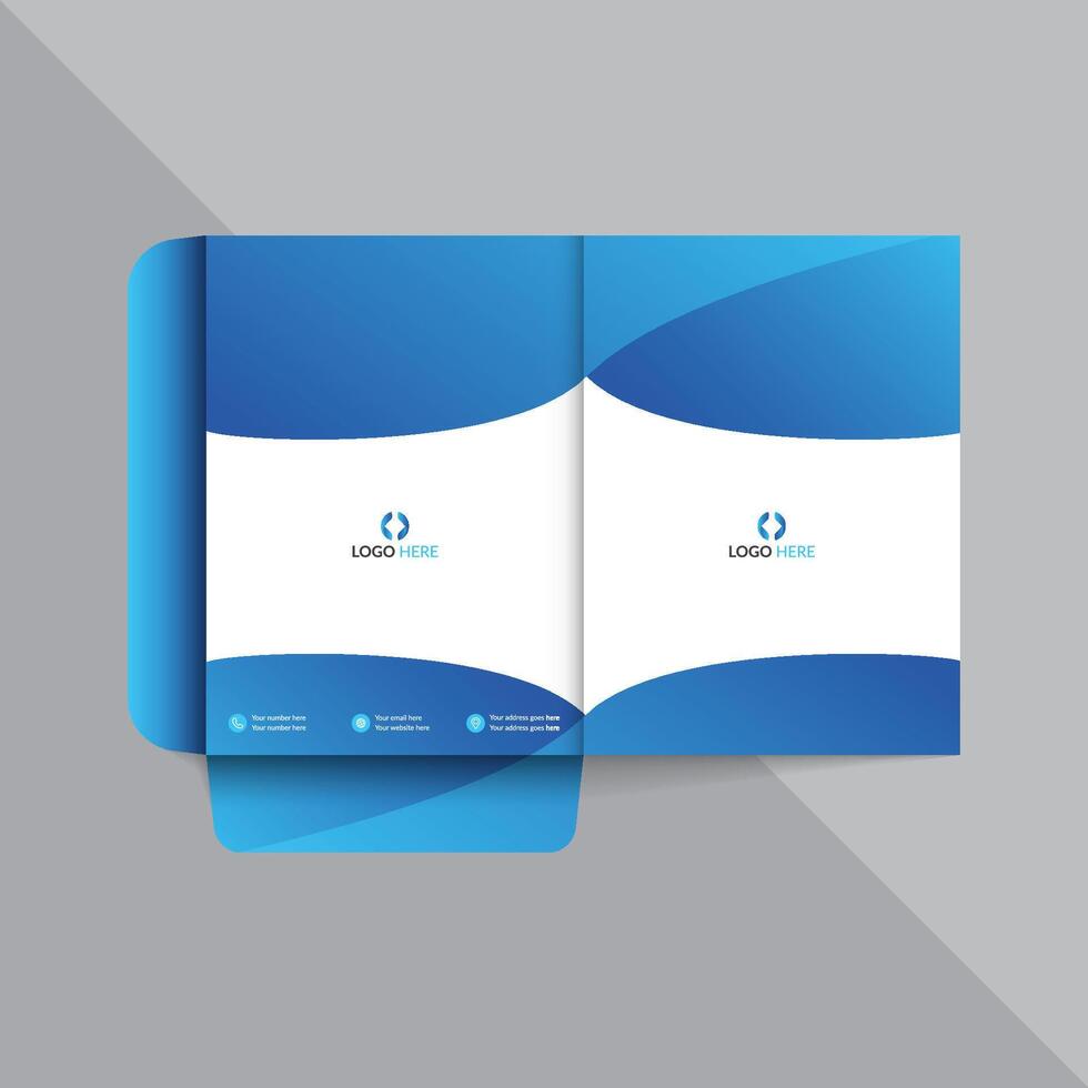 Modern Blue Minimalist Presentation Folder Template with Clean Wave Pattern vector