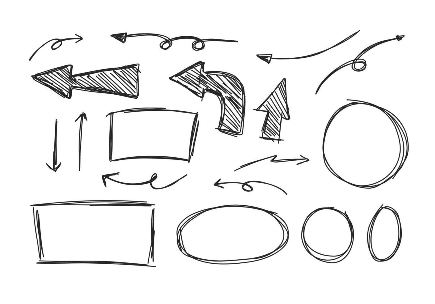 scribble arrow, underline, and circle scribble for presentation and education highlight hand drawn doodle style vector