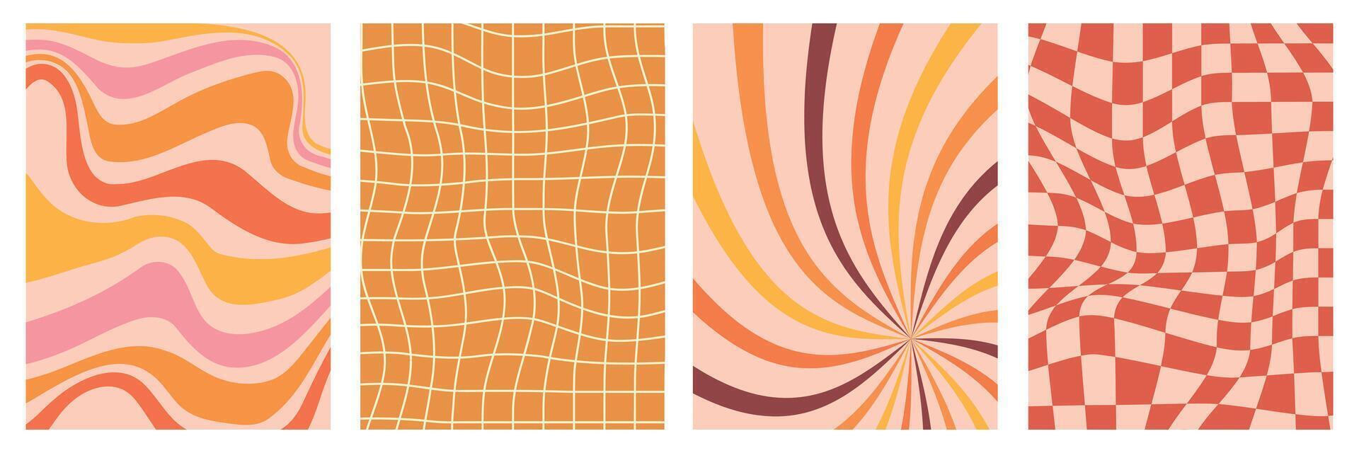 Set of Retro Abstract Backgrounds with Wavy and Geometric Patterns vector