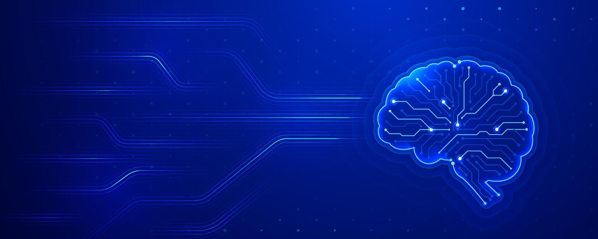 Digital brain with circuit lines representing artificial intelligence and data vector