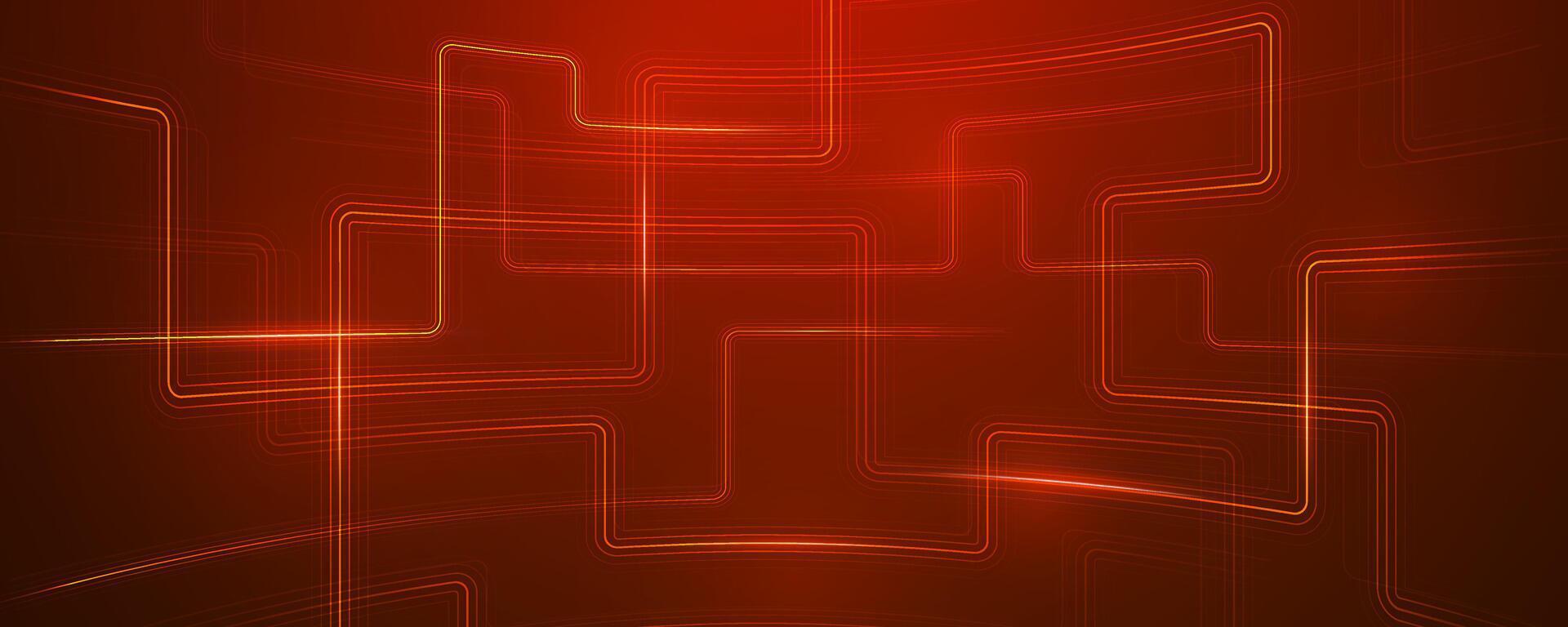 Red glowing curved lines forming an abstract circuit board pattern vector