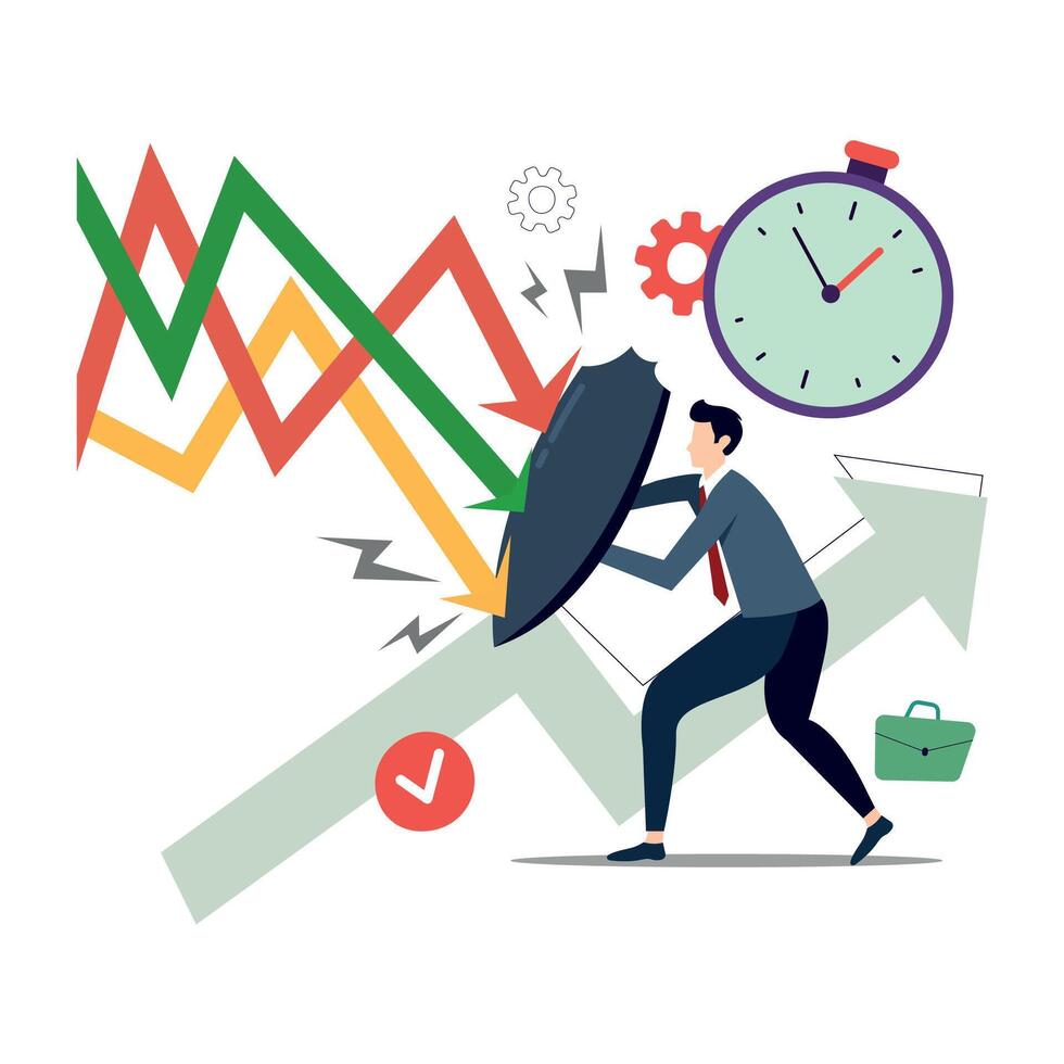 businessman with a clock and an arrow pointing up vector