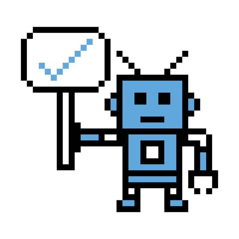 Cute 8 bit ai machine learn robotic robots chat bot art decor game. vector