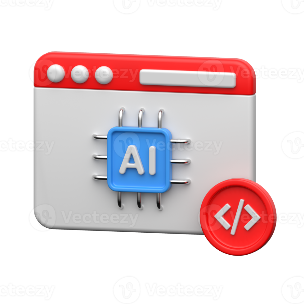 3D AI browser window icon representing AI web solutions. png