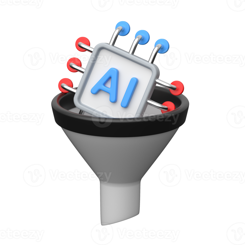 3D funnel processing data with AI artificial intelligence chip png