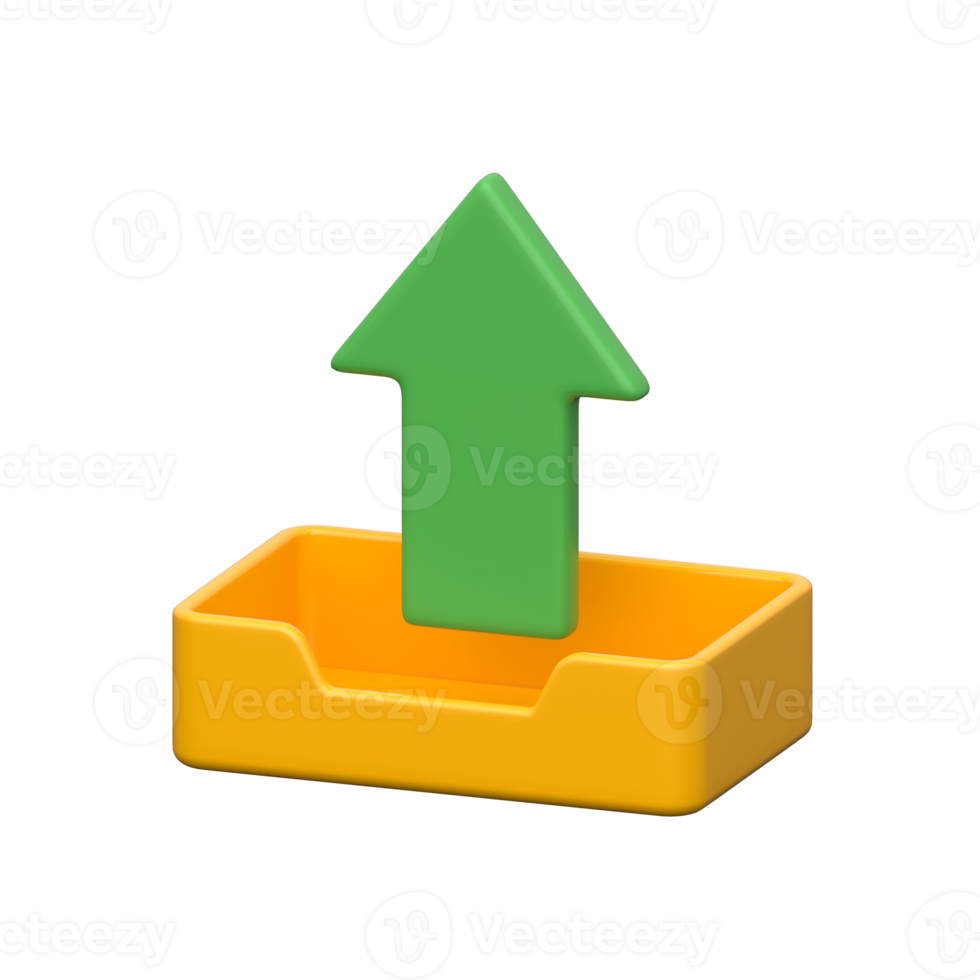 3D upload icon representing file transfer, data, and sharing. png