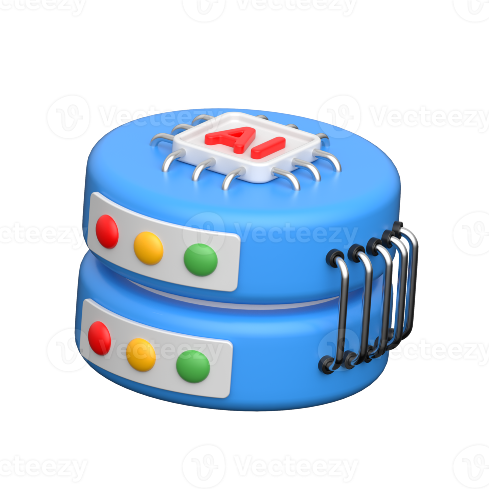 D AI database server icon representing data storage and management. png