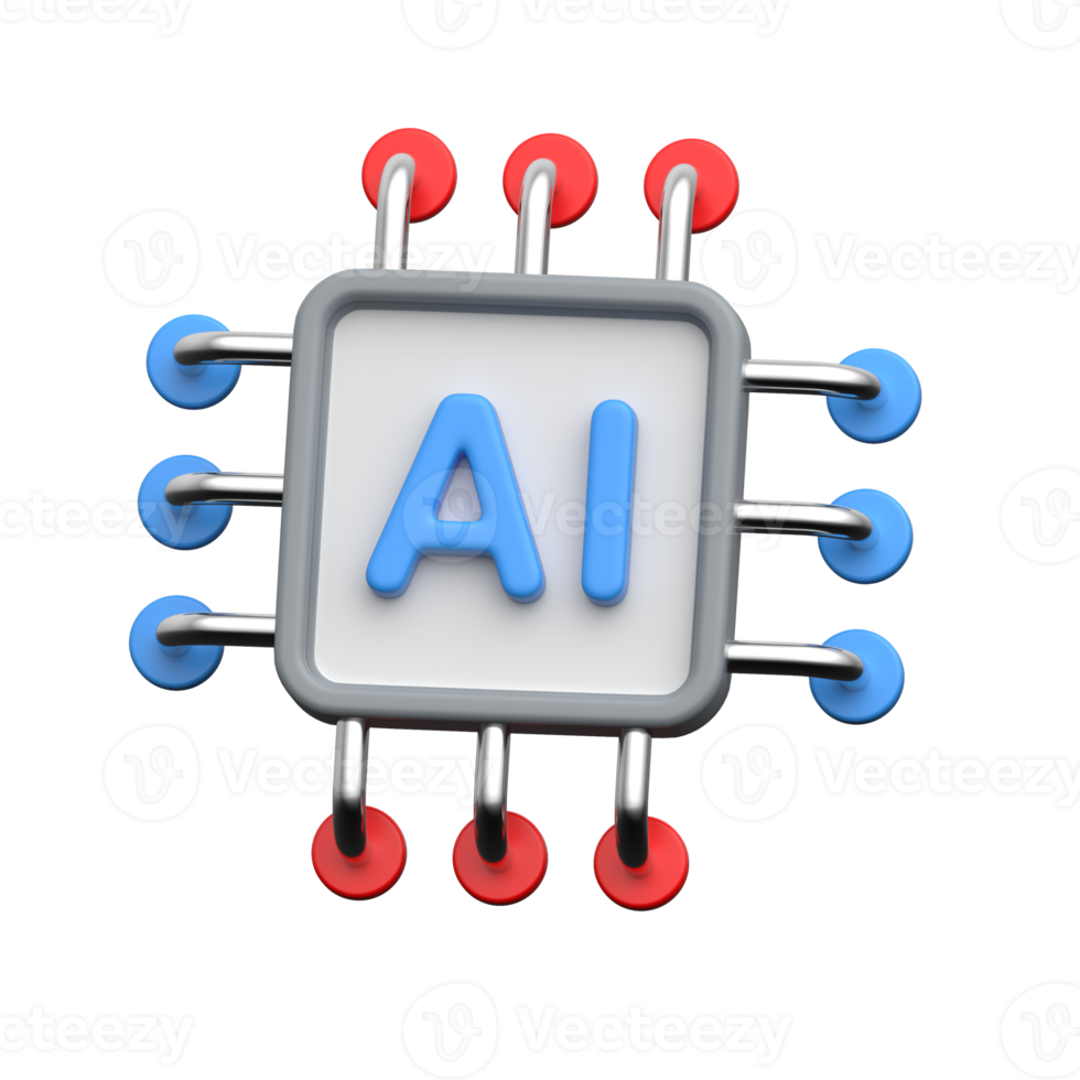 Modern 3D AI microchip icon representing artificial intelligence processing. png