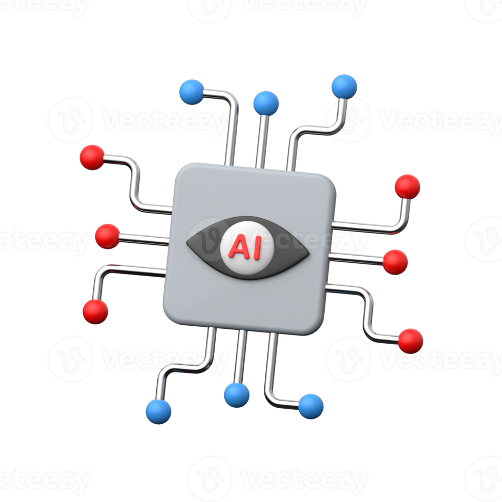 Modern 3D AI microchip icon representing artificial intelligence processing png