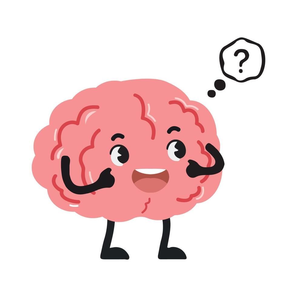 Cartoon Brain Character with Question Mark vector