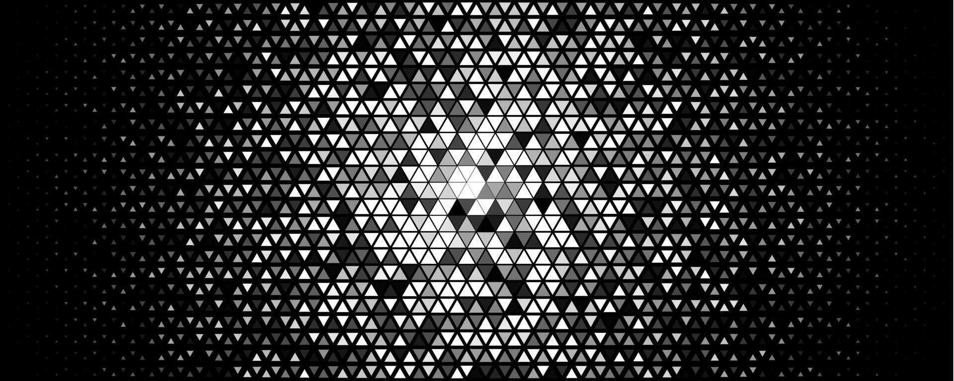 Triangular halftone burst, radial glow, tech pulse mood. Topics data, cybersecurity, innovation. Background for banner, web header, UI, app. Geometric low poly flat style. illustration. vector