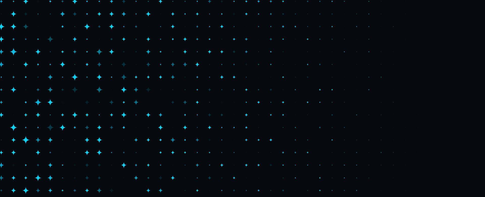 Star Gradient Background, Blue Neon Stars On Dark Night, Minimal Sky Pattern With Right Copy Space For Party, Gaming, Branding, Posters, Web Headers. Illustration. vector