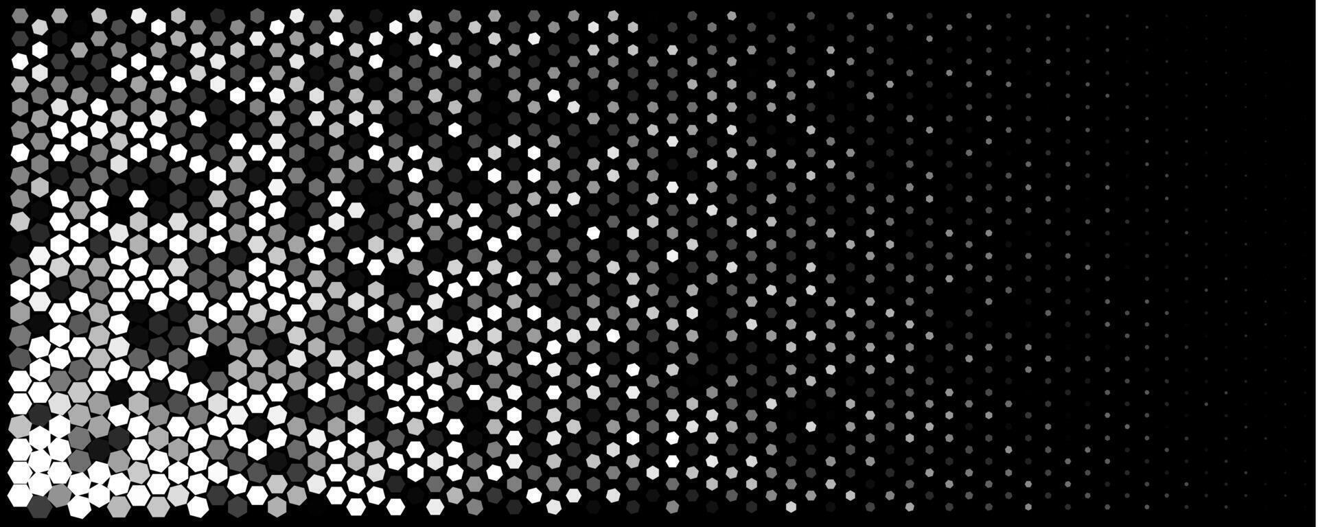 Cyber Digital Geometric Background Hexagon Halftone Gradient On Black, Shimmer Glow, Modern Tech AI Science Pattern For Banners, Slides, Web Headers. backdrop vector
