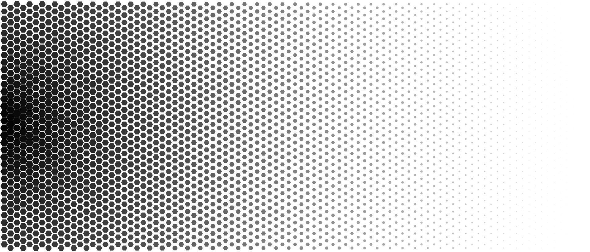 Hexagon halftone honeycomb, left dense, right fade, gradient vibe. Abstract grid background, data theme. Use banner, website header, slide, print. Minimal geometric style. illustration vector