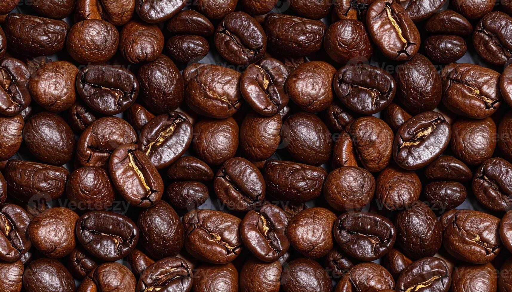 Close-up shot of roasted coffee beans, showcasing variations in color and texture, with intricate details visible, filling the frame. Light reflects on the smooth surfaces photo