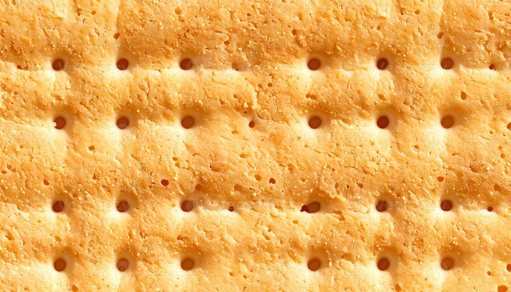 Close-up of a single, square, golden-brown baked good with a grid pattern of small holes, showcasing a textured, crumbly surface. Reveals slight variation in color and texture, with shadows photo