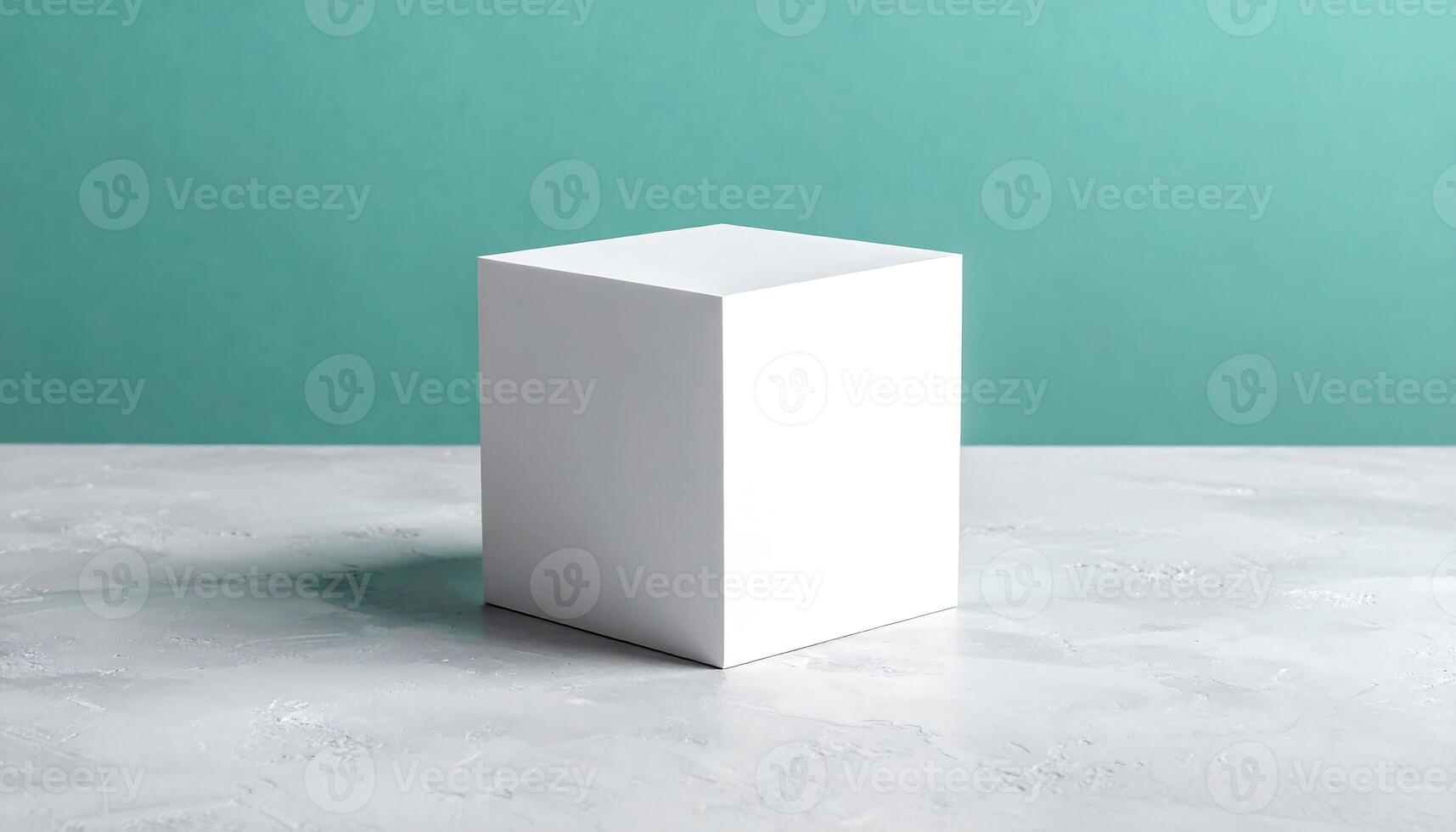 Minimalist White Cube on Textured Surface with Teal Background Product Display Stand Geometric Shape Studio Mockup photo