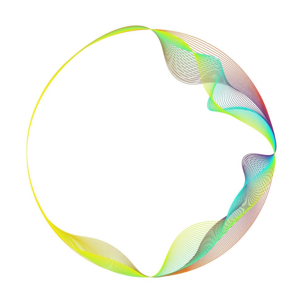 Colorful abstract circular wave on white background. Abstract circle frame with wave lines pattern flowing. Music, technology, ai and artificial intelligence concept vector