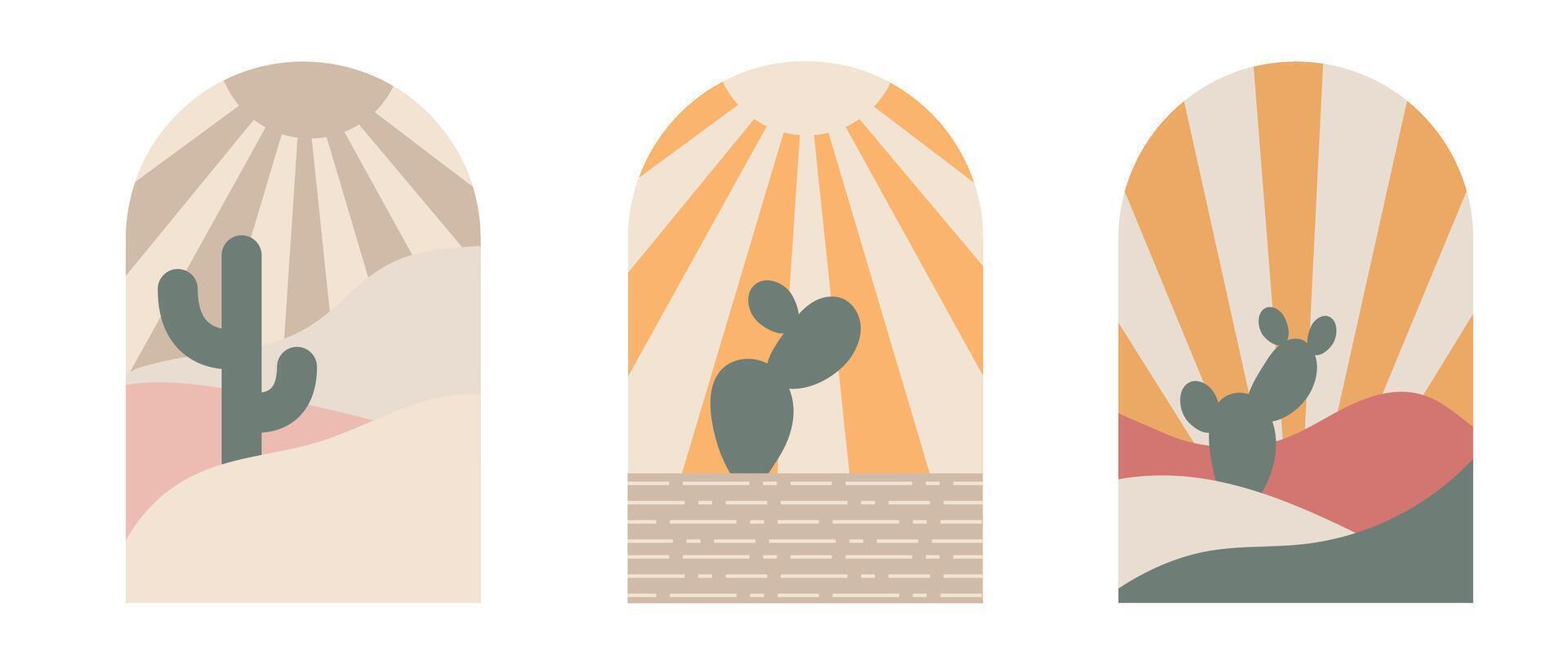 Minimal Boho Logo Set Featuring Cactus and Abstract Shapes vector