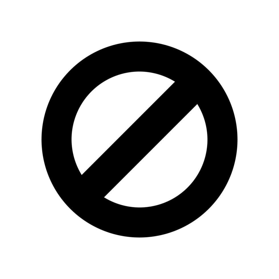 Black circle with diagonal line prohibition symbol for restriction and warning vector