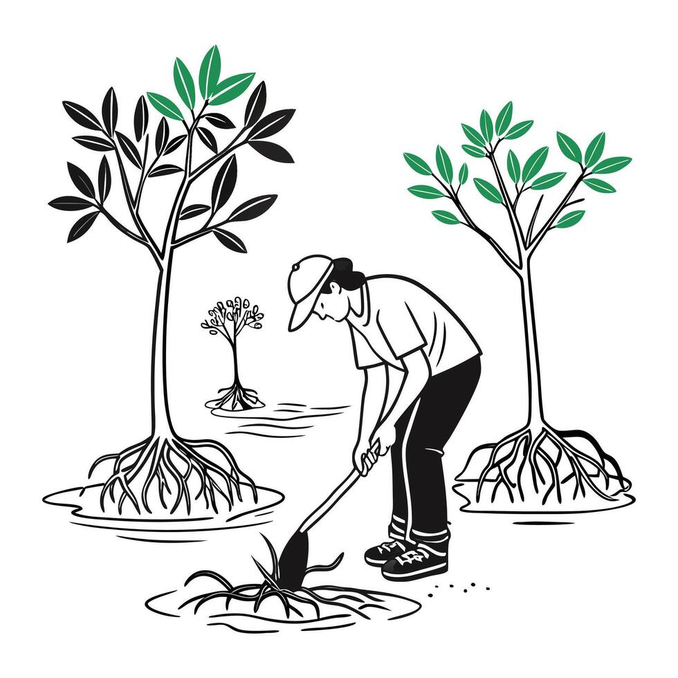 A man is digging roots from a tree vector