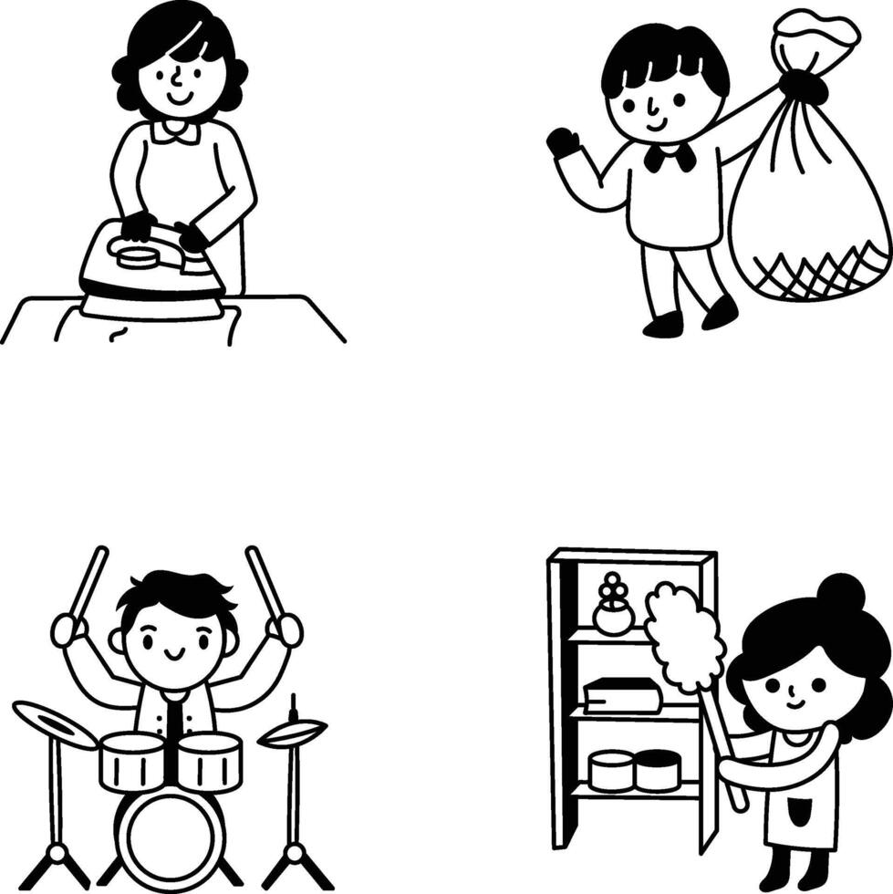 Set of Daily Routine Doodle Style Icons vector