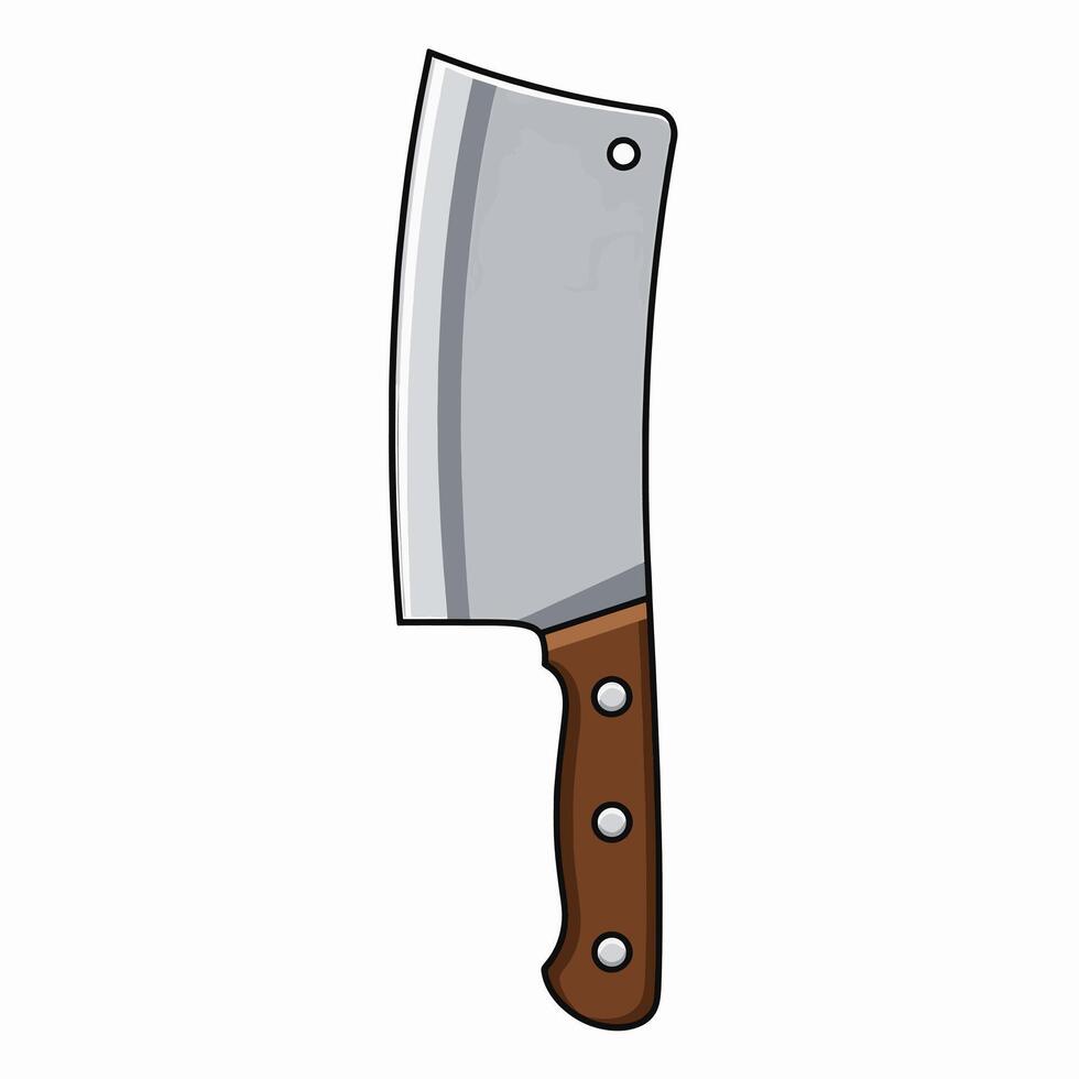 A Sharp Heavy Duty Butcher Knife With A Brown Wooden Handle For Chopping And Slicing Meat vector