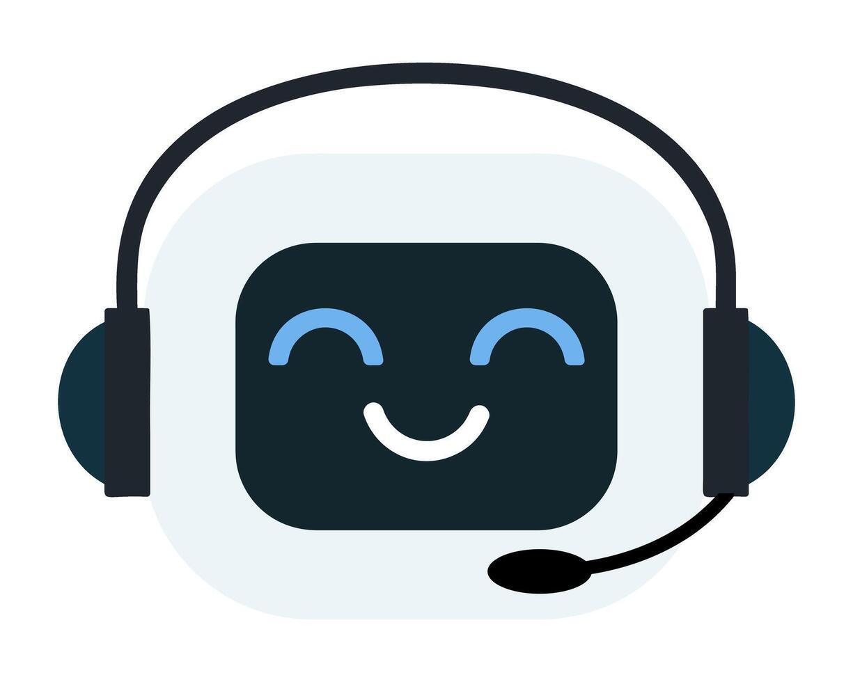 Smiling AI chatbot face with headset isolated on transparent background vector