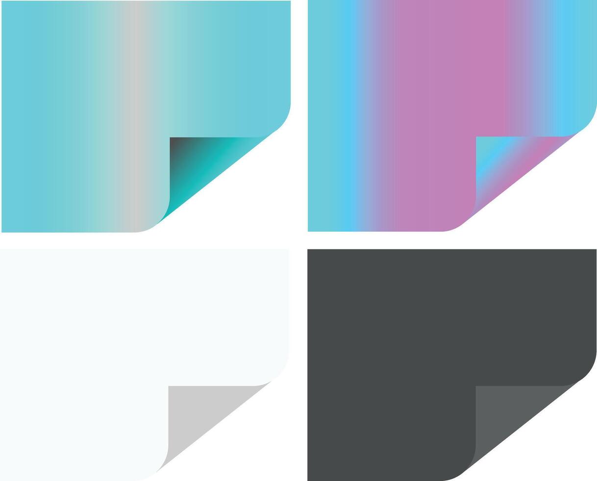 Four abstract gradient backgrounds with curled corners color. vector