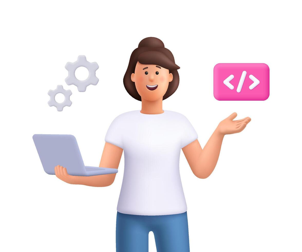 Programmer with laptop and code icon vector