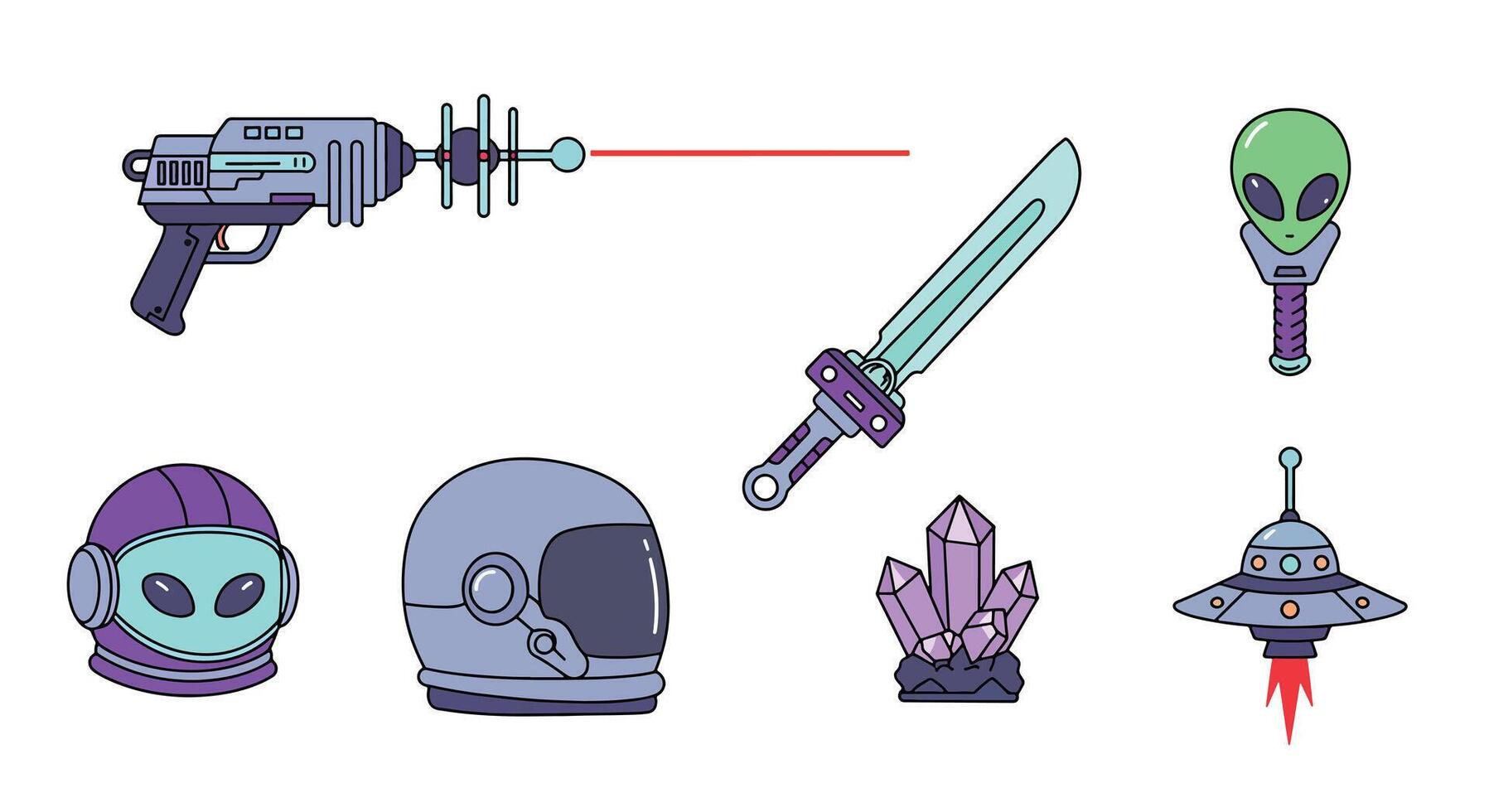 Sci-fi Alien and Space Exploration Themed Objects Collection. vector