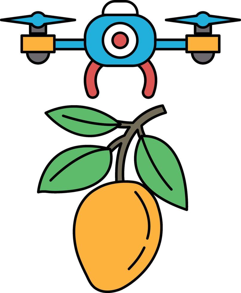 A black and white drawing of a mango leaf with a drone in the background vector