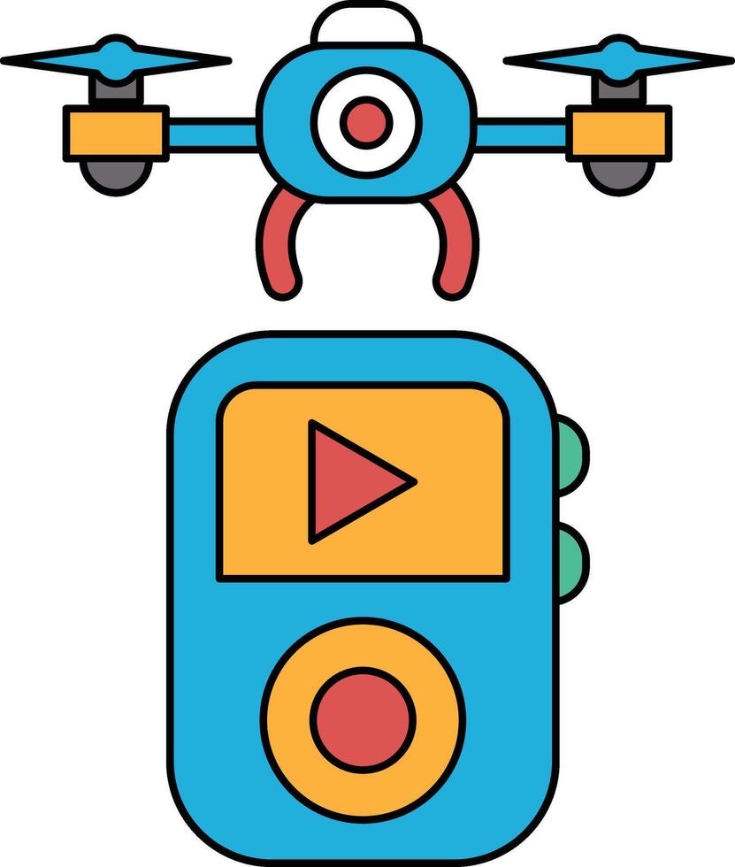 A drone is flying above a small device with a play button vector