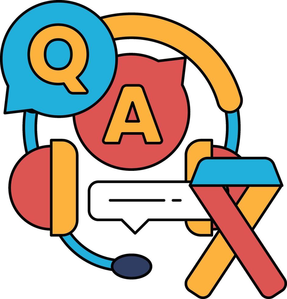 un qa logo con un micrófono y un auriculares vector